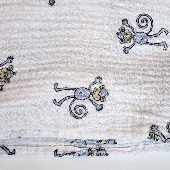 Aden + Anais muslin baby blanket swaddle white / monkey print - Picture 2 of 5